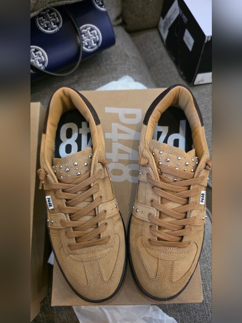 P448 MONZA Congac SUEDE Sneakers with Stud Accents